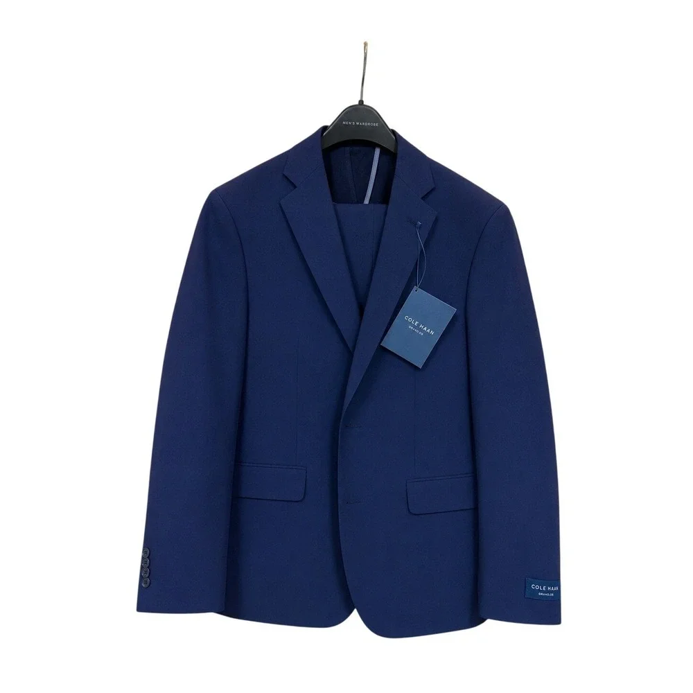NWT Cole Haan Grand.ØS Men's Navy Blue Slim Fit Untailored Suit 40S‎ Wool